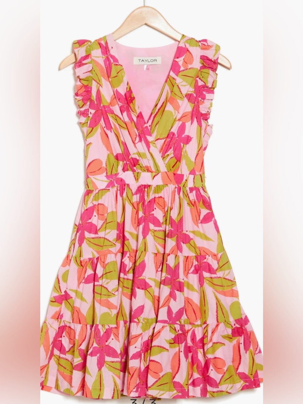 Taylor Pink Floral Tiered V-Neck Sundress size S